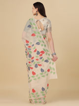 Dista Elora Cream Soft Cotton Floral Printed Bhagalpuri Designer Saree, view 3