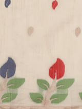 Dista Elora Cream Soft Cotton Floral Printed Bhagalpuri Designer Saree, view 4