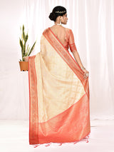 Dista Elora Cream Soft Silk Banarasi Woven Chex Weaving Saree, view 5