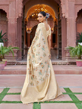 Dista Elora Cream Soft Silk Floral Butti Pashmina Zari Jacquard Work Designer Saree, view 5
