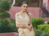 Dista Elora Cream Soft Silk Kanjivaram Zari Jacquard Work Designer Saree, view 6