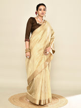 Dista Elora Cream Soft Silk leaf Printed Baluchari Weaving Saree, view 4