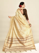 Dista Elora Cream Soft Silk leaf Printed Baluchari Weaving Saree, view 5