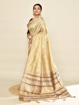 Dista Elora Cream Soft Silk leaf Printed Baluchari Weaving Saree, view 6