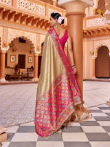 Dista Elora Cream Zari Tissue Solid Banarasi Silk Woven Jacquard Work Designer Saree, view 4
