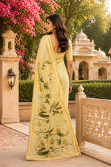 Dista Elora Creamy Yellow Chanderi Cotton Floral Printed Ready To Wear Saree, view 3