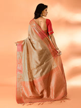 Dista Elora Dark Cream Pure Cotton Silk Banarasi Weaving Saree, view 2