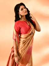 Dista Elora Dark Cream Pure Cotton Silk Banarasi Weaving Saree, view 4