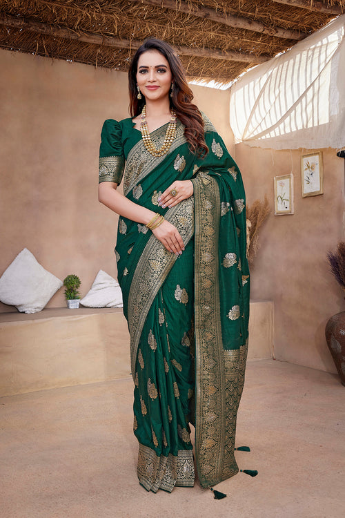 Dista Elora Dark Green Butta Zari Jacquard Silk Blend Paithani Saree
