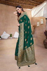 Dista Elora Dark Green Butta Zari Jacquard Silk Blend Paithani Saree, view 2