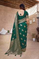 Dista Elora Dark Green Butta Zari Jacquard Silk Blend Paithani Saree, view 3