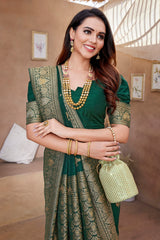 Dista Elora Dark Green Butta Zari Jacquard Silk Blend Paithani Saree, view 6