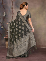 Dista Elora Dark Green Fendi Satin Silk Banarasi Jacquard Butta Work Saree With Woven Designed Border, view 5