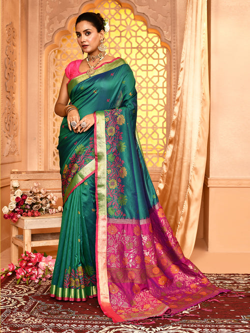 Dista Elora Dark Green Pure Banarasi Weaving Silk Saree