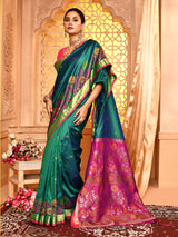 Dista Elora Dark Green Pure Banarasi Weaving Silk Saree, view 2