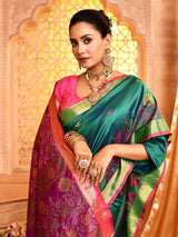 Dista Elora Dark Green Pure Banarasi Weaving Silk Saree, view 3