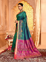Dista Elora Dark Green Pure Banarasi Weaving Silk Saree, view 4