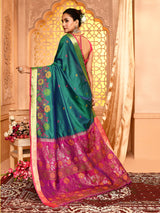 Dista Elora Dark Green Pure Banarasi Weaving Silk Saree, view 5