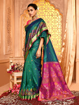 Dista Elora Dark Green Pure Banarasi Weaving Silk Saree, view 6