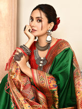 Dista Elora Dark Green Pure Soft Silk Banarasi Plain Weaving Saree, view 4