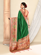 Dista Elora Dark Green Pure Soft Silk Banarasi Plain Weaving Saree, view 5