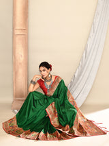 Dista Elora Dark Green Pure Soft Silk Banarasi Plain Weaving Saree, view 6