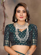 Dista Elora Dark Green Satin Silk Floral & Botanical Motifs Zari Woven Banarasi Saree, view 6