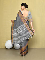 Dista Elora Dark Grey Linen Plain Handloom Everyday Use and Casual Saree, view 3