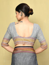 Dista Elora Dark Grey Linen Plain Handloom Everyday Use and Casual Saree, view 4