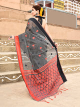 Dista Elora Dark Grey Soft Cotton Butti Weaving Handloom Casual Saree, view 2