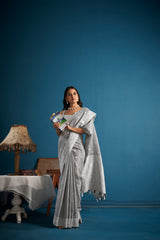 Dista Elora Dove Grey Soft Linen Silk Chikankari Casual Designer Wear Saree, view 4