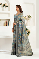 Dista Elora  Dusty Brown Linen Floral & Ethnic Motifs Printed Ready to Wear Saree, view 2