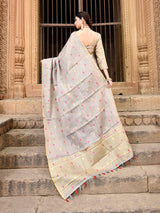Dista Elora Dusty Grey Linen Tissue Multicolor Polka Dot Ikat Festive wear Saree, view 2