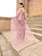 Dista Elora Dusty Pink Linen Tissue Multicolor Polka Dot Ikat Festive wear Saree, view 3