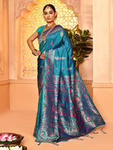 Dista Elora Firozi Pure Soft Silk Baluchari Weaving Saree, view 2