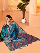 Dista Elora Firozi Pure Soft Silk Baluchari Weaving Saree, view 3