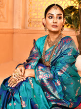 Dista Elora Firozi Pure Soft Silk Baluchari Weaving Saree, view 4