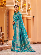 Dista Elora Firozi Soft Silk Patola Zari Jacquard Work Designer Saree, view 3