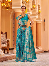 Dista Elora Firozi Soft Silk Patola Zari Jacquard Work Designer Saree, view 5