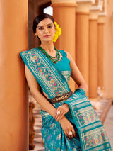 Dista Elora Firozi Soft Silk Patola Zari Jacquard Work Designer Saree, view 6