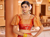 Dista Elora Golden Yellow Munga Zari Silk Kanjivaram With Zig Zag Pattern Saree, view 6