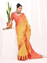 Dista Elora Golden Yellow Soft Silk Banarasi Woven Floral Weaving Saree, view 2