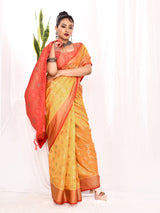 Dista Elora Golden Yellow Soft Silk Banarasi Woven Floral Weaving Saree, view 3