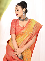 Dista Elora Golden Yellow Soft Silk Banarasi Woven Floral Weaving Saree, view 4