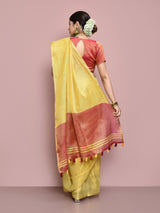 Dista Elora Golden Yellow Tissue Linen Plain Chanderi Festive and Formal Saree, view 4