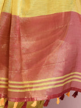 Dista Elora Golden Yellow Tissue Linen Plain Chanderi Festive and Formal Saree, view 5