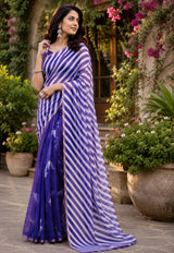 Dista Elora Grape Purple & White Chanderi Cotton Leheriya Printed Ready To Wear Saree, view 2