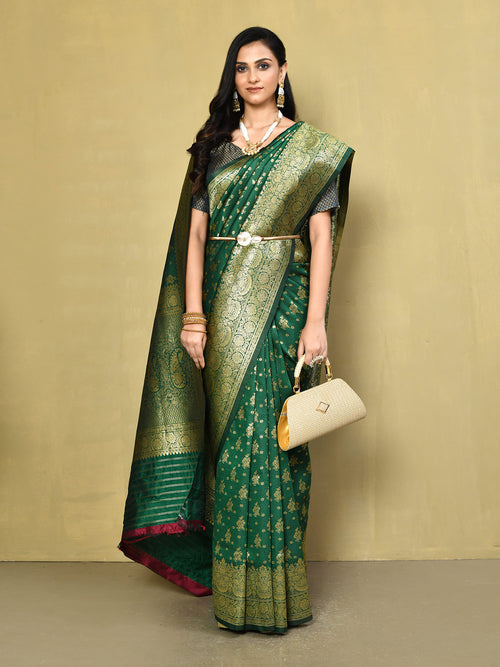 Dista Elora Green Banarasi Pure Silk Woven Designer Saree For Women