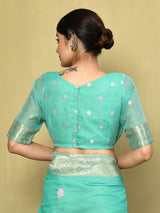 Dista Elora Green Cotton Floral Embroidered Designer Casual Saree, view 4