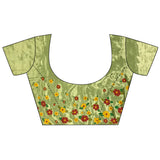 Dista Elora Green Lichi Silk Parrot & Floral Woven Design Zari Weaving Paithani Saree, view 3